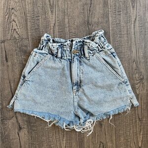 Zara High Rise Paper Bag Denim Shorts- Size 0